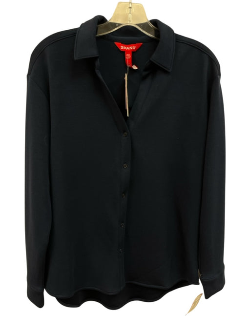 Spanx Size XS Navy Blue Polyester Blend Long Sleeve Button Up Collared Shirt Top Navy Blue / XS