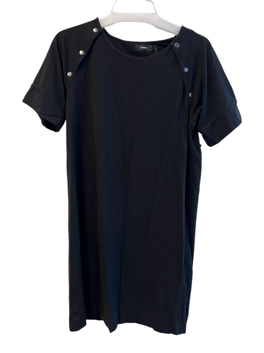 Theory Size  T4 Black Cotton Blend Shirt Sleeves solid color Round Neck Dress Black / T4