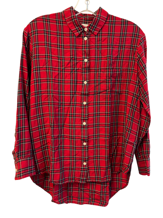 Madewell Size XS Red Viscose Long Sleeve Plaid Chest Pocket Button Down Top Red / XS