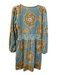 Spartina Size M Blue & Brown Cotton Balloon Sleeve Floral Print V Neck Dress Blue & Brown / M