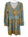 Spartina Size M Blue & Brown Cotton Balloon Sleeve Floral Print V Neck Dress Blue & Brown / M