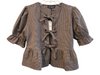 En Saison Size M Brown Polyester Bow detail Plaid 3/4 Sleeve Cropped Top Brown / M