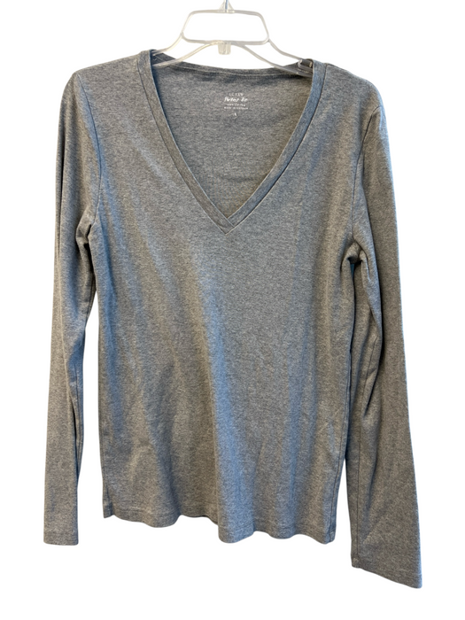 J Crew Size L Grey Cotton Long Sleeve solid color V Neck Basic Cut Top Grey / L