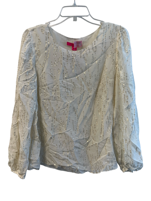Lily Pulitzer Size M White Silk Long Sleeve Speckled Round Neck Lined Top White / M