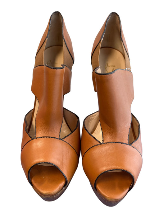 Christian Louboutin Shoe Size 40 Brown Leather Stiletto Piping Peep Toe Shoes Brown / 40