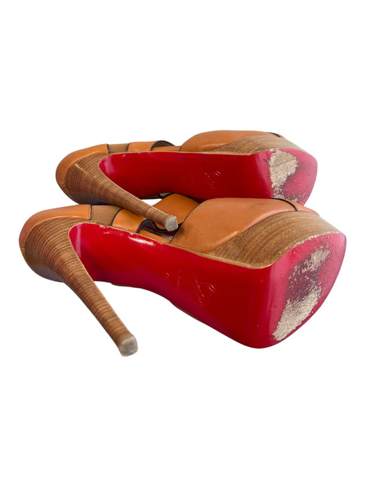 Christian Louboutin Shoe Size 40 Brown Leather Stiletto Piping Peep Toe Shoes Brown / 40
