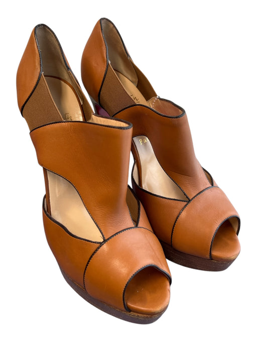 Christian Louboutin Shoe Size 40 Brown Leather Stiletto Piping Peep Toe Shoes Brown / 40