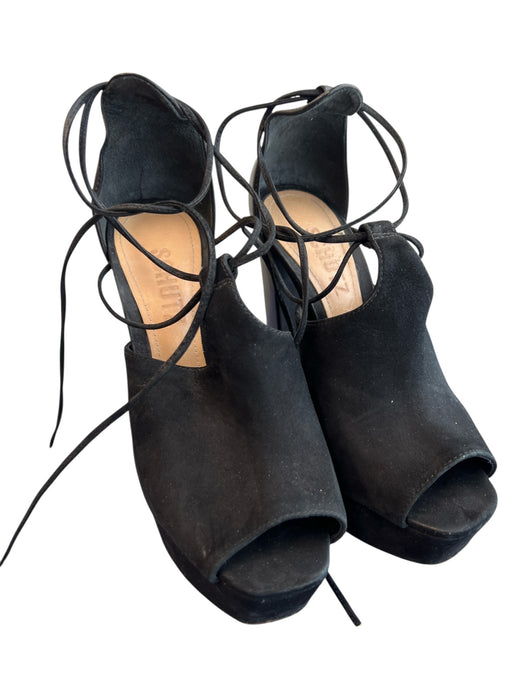 Schutz Shoe Size 6 Black Suede Peep Toe Platform High Heel Lace Up Shoes Black / 6