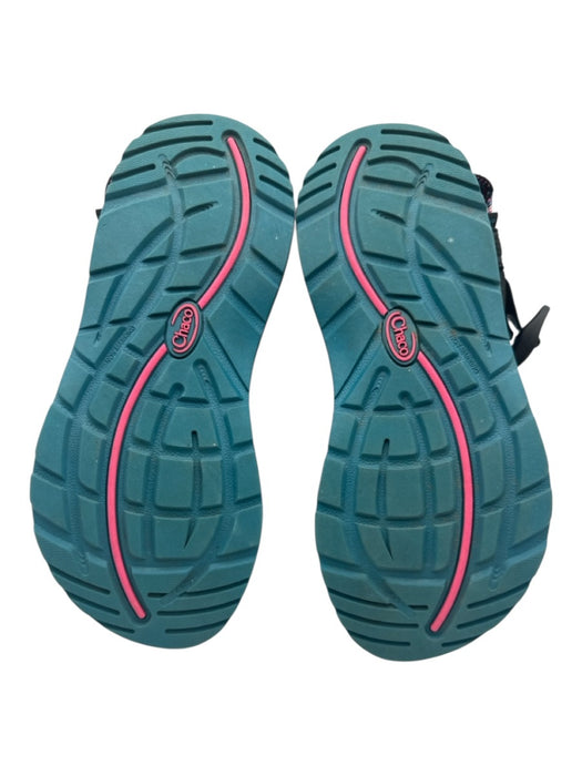 Chaco Shoe Size 8 Blue, Pink, Black Rubber Toe Strap Abstract Print Sandals Blue, Pink, Black / 8