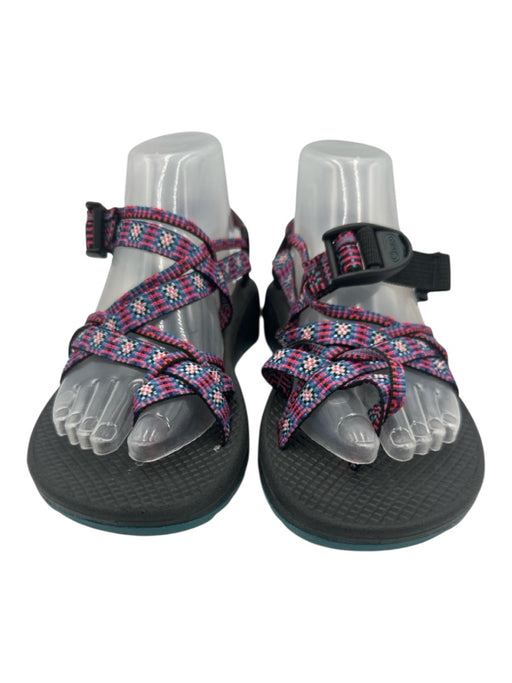 Chaco Shoe Size 8 Blue, Pink, Black Rubber Toe Strap Abstract Print Sandals Blue, Pink, Black / 8