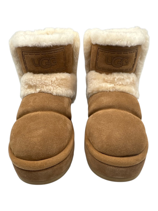Ugg Shoe Size 8 Brown & Cream White Leather Upper Suede Quilted Platform Boots Brown & Cream White / 8