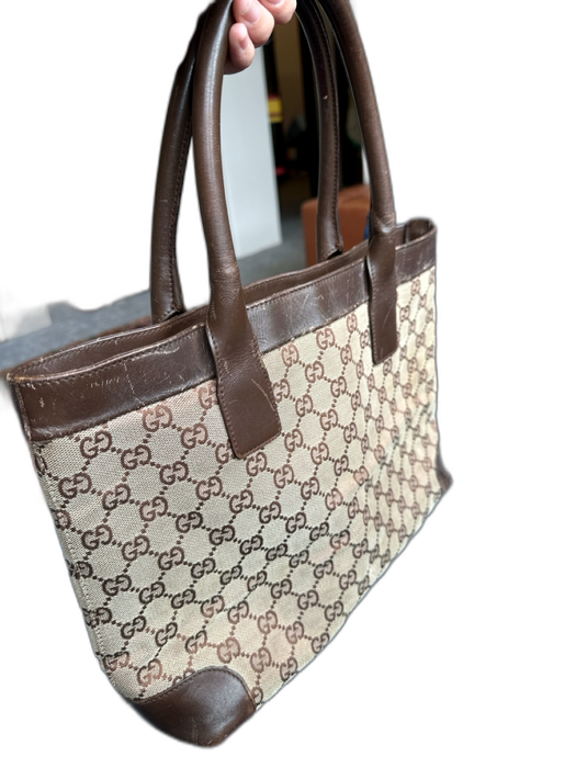 Gucci Brown & Tan Canvas & Leather Guccissima Top Handles Tote Bag Brown & Tan / M