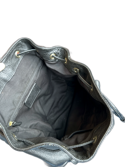 Coach Black & Silver Leather Turnlock Drawstring Backpack Bag Black & Silver / L