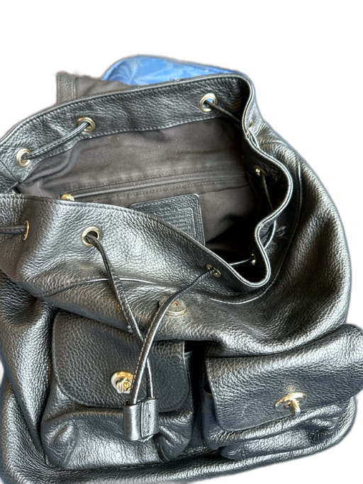 Coach Black & Silver Leather Turnlock Drawstring Backpack Bag Black & Silver / L