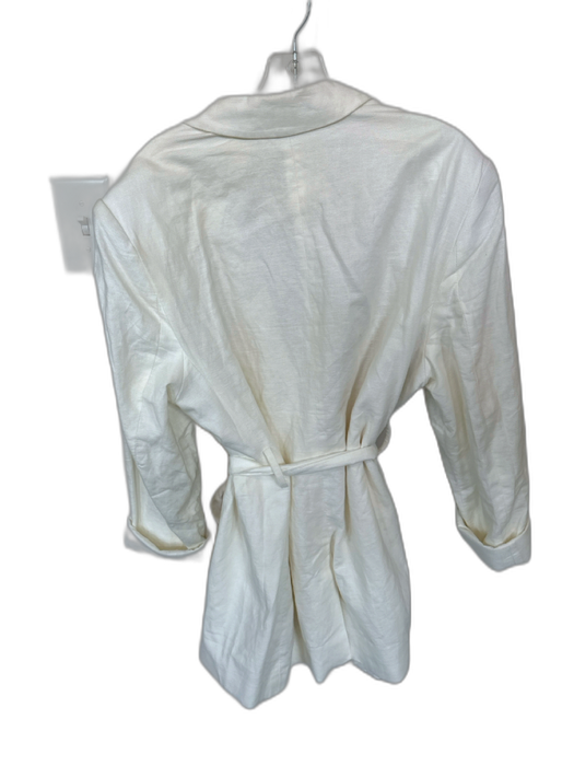 Gap Size XL Ivory Linen Blend Shoulder Pads Double Breast Belted Jacket Ivory / XL