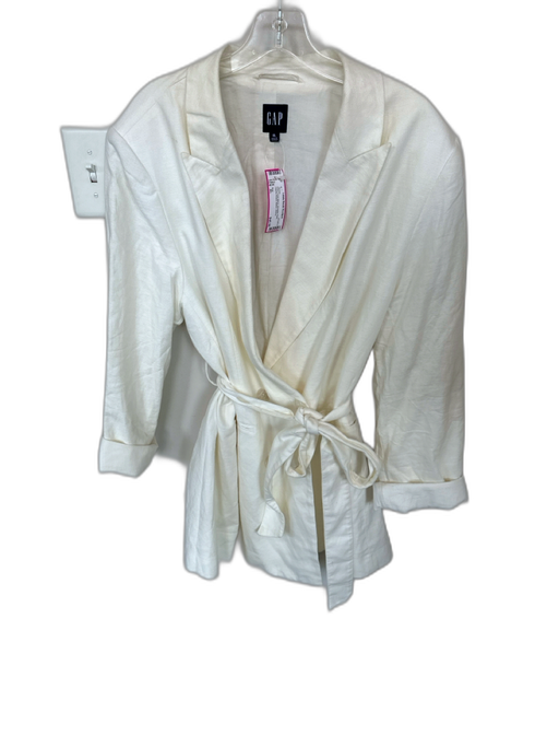 Gap Size XL Ivory Linen Blend Shoulder Pads Double Breast Belted Jacket Ivory / XL