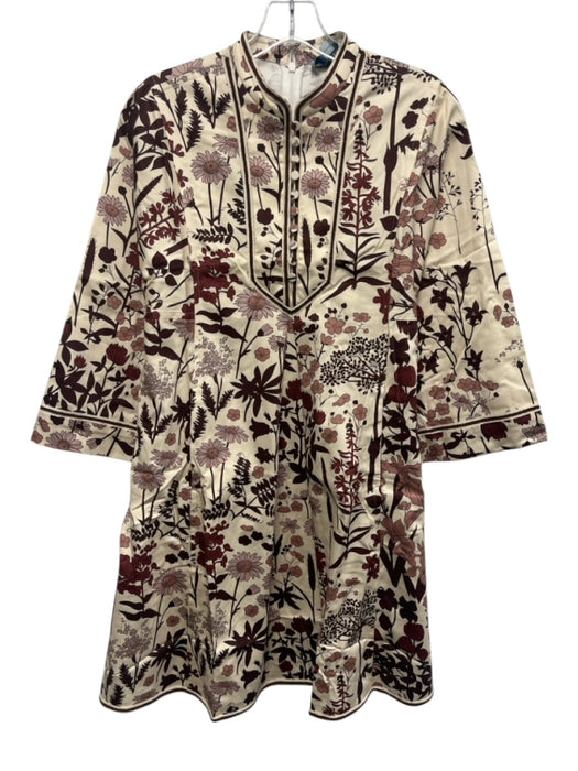 Tuckernuck Size M Cream Beige & White Cotton Blend 3/4 Sleeve Floral Dress Cream Beige & White / M