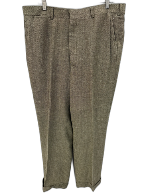 Polo Size 36 Beige & Brown Wool Blend Herringbone Dress Cuffed Men's Pants Beige & Brown / 36