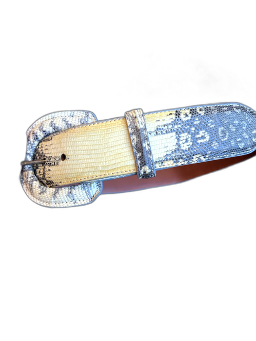 Bone & Gray Leather Snake Skin Wide Belts Bone & Gray / Est S