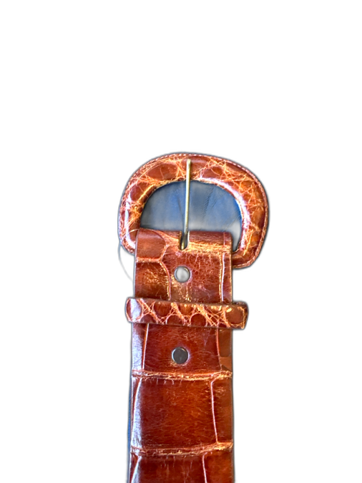 Brown Leather Croc Wide Belts Brown / 26