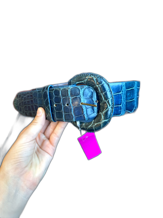 Teal & Navy Leather Croc Wide Ombre Belts Teal & Navy / 28