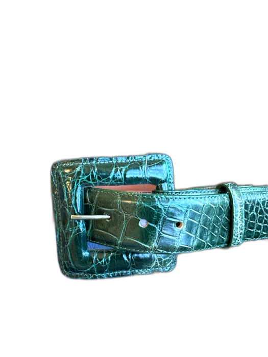 Emerald Green Leather Croc Square Buckle Belts Emerald Green / Est S