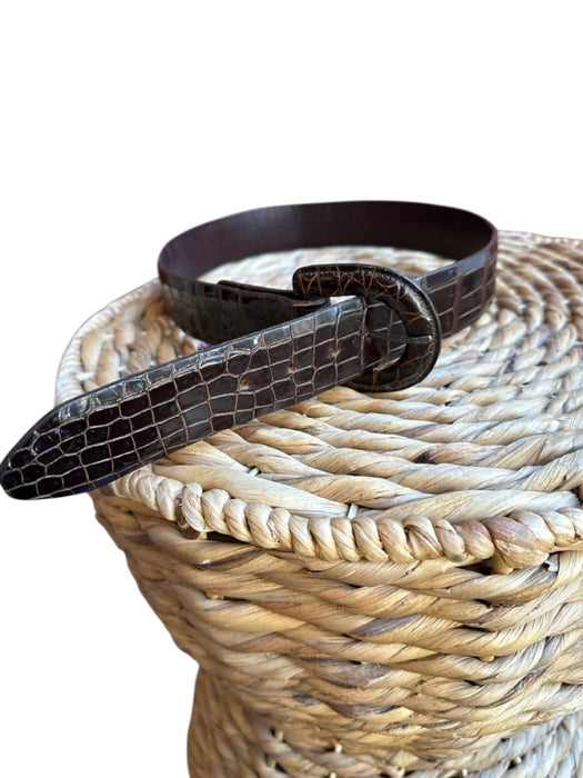 Dark Brown Leather Croc Belts Dark Brown / 28