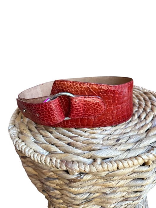 Red & Silver Leather Croc Embossed Wide silver hardware Belts Red & Silver / Est S