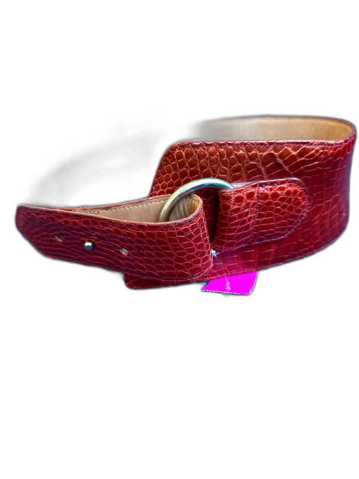 Red & Silver Leather Croc Embossed Wide silver hardware Belts Red & Silver / Est S