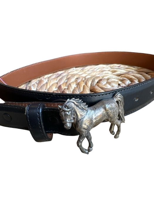 Black & Silver Leather Metal Buckle Horse Belts Black & Silver / Est S
