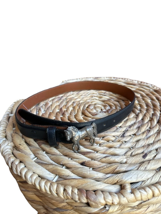 Black & Silver Leather Metal Buckle Horse Belts Black & Silver / Est S
