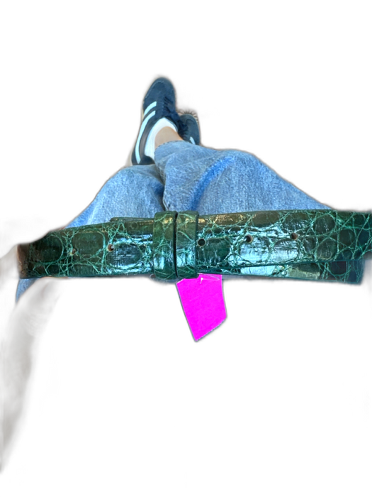 Emerald Green Leather Croc Belts Emerald Green / 28