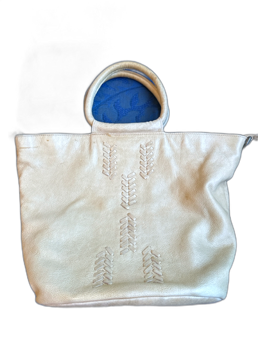 Hobo Pale Yellow Leather Top Handles Stitch Design Zip Close Bag Pale Yellow / M