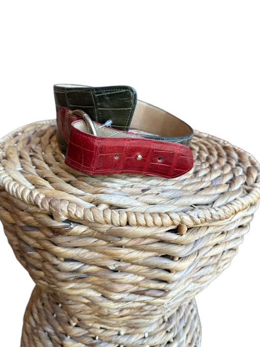 Green & Red Leather Croc Wide Gold Hardware Belts Green & Red / Est S