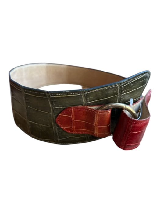 Green & Red Leather Croc Wide Gold Hardware Belts Green & Red / Est S
