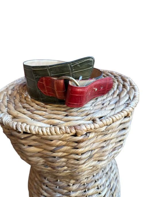 Green & Red Leather Croc Wide Gold Hardware Belts Green & Red / Est S