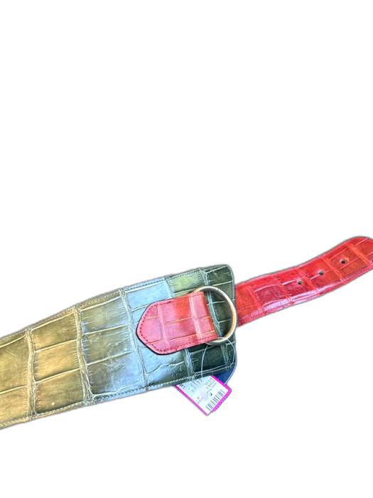 Green & Red Leather Croc Wide Gold Hardware Belts Green & Red / Est S