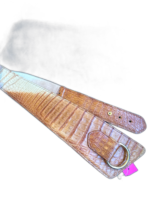 Light Brown Leather Croc Wide Gold Hardware Belts Light Brown / Est S