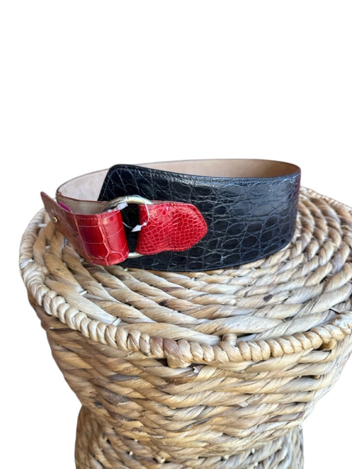 Navy & Red Leather Croc Wide Brass Hardware Belts Navy & Red / Est S