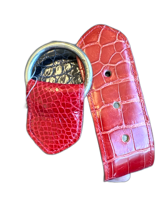 Navy & Red Leather Croc Wide Brass Hardware Belts Navy & Red / Est S