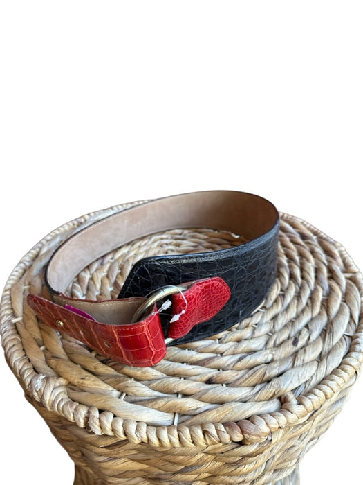 Navy & Red Leather Croc Wide Brass Hardware Belts Navy & Red / Est S