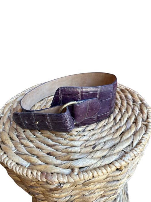 Purple Leather Croc Wide Brass Hardware Belts Purple / Est S