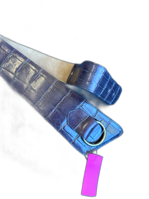 Purple Leather Croc Wide Brass Hardware Belts Purple / Est S