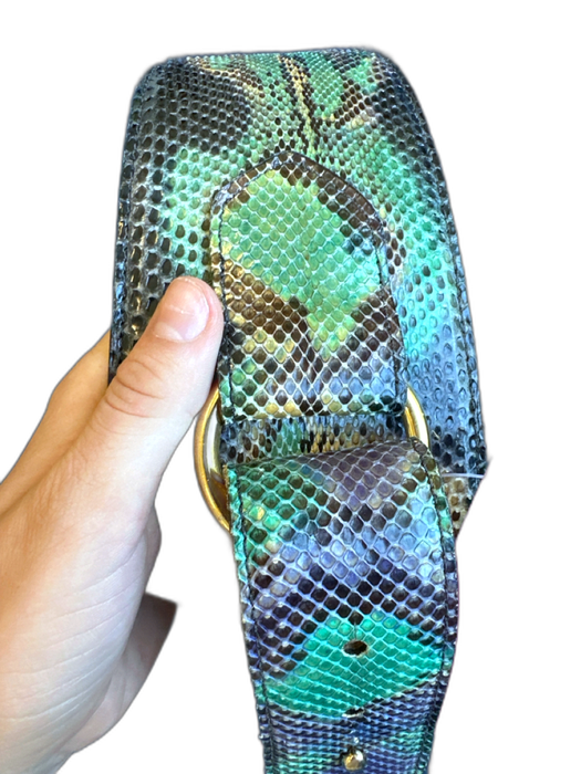 Green & Purple Leather Python Wide Brass Hardware Belts Green & Purple / Est S