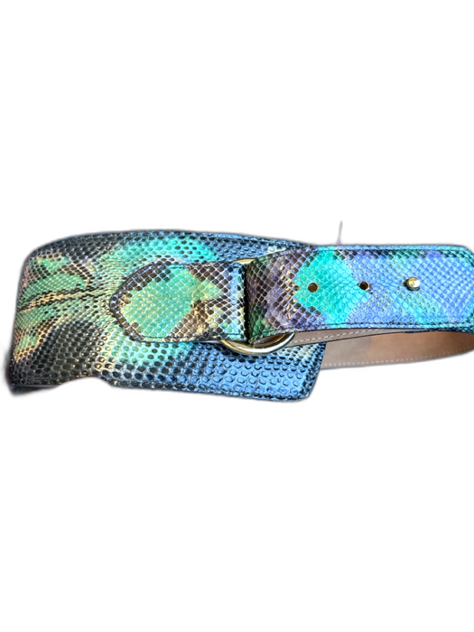 Green & Purple Leather Python Wide Brass Hardware Belts Green & Purple / Est S