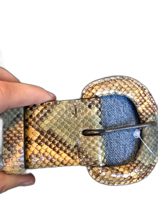 Green & Tan Leather Python Wide Belts Green & Tan / Est S