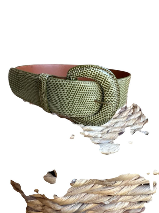 Green Leather Snake Skin Wide Belts Green / Est S
