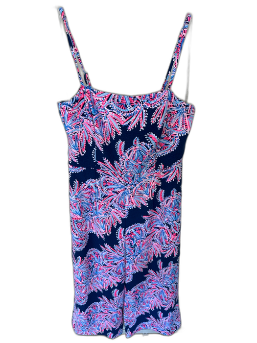Lilly Pulitzer Size 4 Navy & Pink Polyester Spaghetti Strap Floral Jumper Navy & Pink / 4