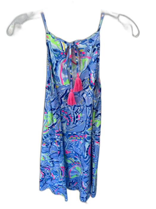 Lilly Pulitzer Size M Blue & Multi Pima Cotton Tassel Knee Length Lobster Dress Blue & Multi / M