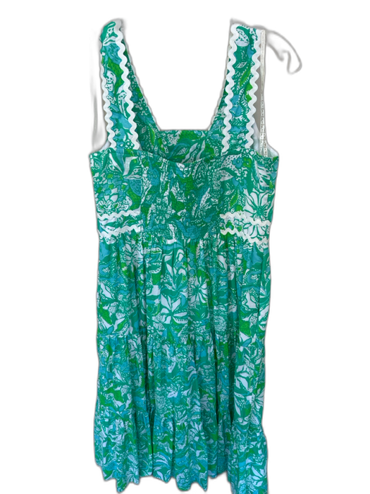 Lilly Pulitzer Size 8 Green & Blue Cotton Floral Square Neck Maxi Dress Green & Blue / 8